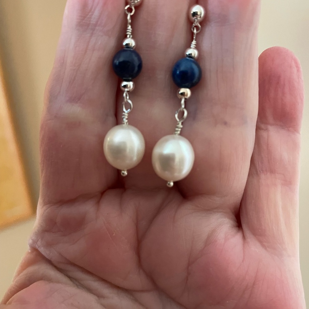 Sophisticated Pearl and Navy Earrings